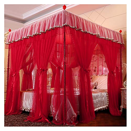 Mosquitera grande de cama de princesa roja de 180x200 con cortinas 2