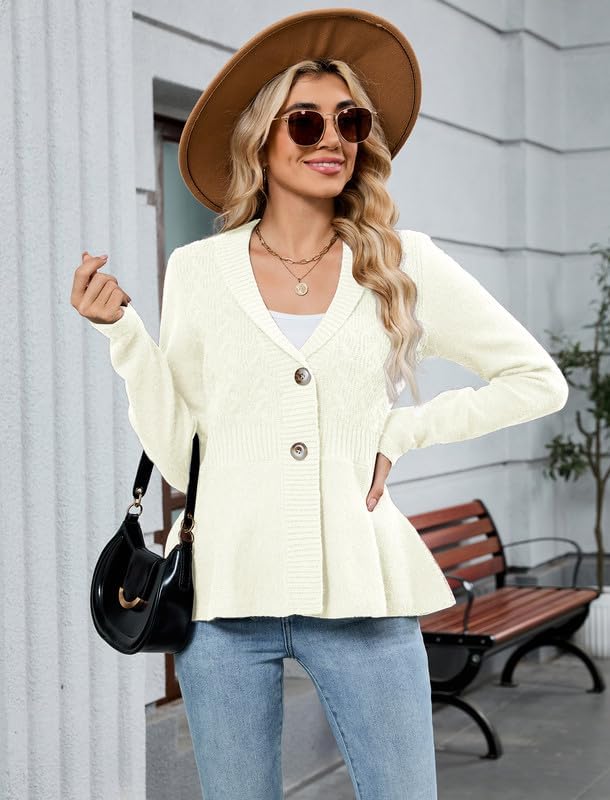 ZAFUL Womens Peplum Cardigan Fall Button Down Knit Long Sleeve Open Front Textured Crochet Shawl Lapel Sweater Trendy 2026 - Image 5