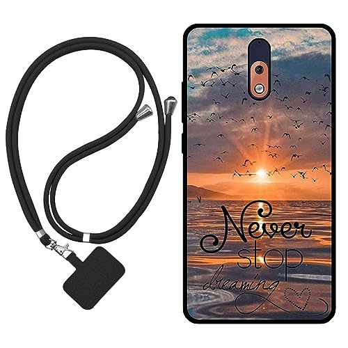 Sunrive Funda Compatible con Nokia 2.1,Slim Fit Gel Mate Carcasa Case Bumper de Impactos y Anti-Arañazos Espalda Cover (Mar,Sol,Gaviotas)+1 X Correa Universal