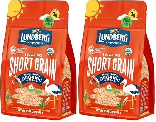 Lundberg Family Farms - Organic Brown Short Grain Rice, Subtle Nutty Aroma, Clings When Cooked, 100% Whole Grain, High Fiber, Pantry Staple, USDA Certified Organic, Gluten-Free, Vegan (32 oz, 2-Pack)