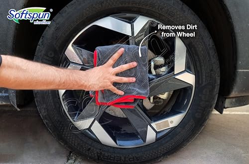 Image of SOFTSPUN Microfiber Cloth for Car - 600 GSM, 40X40cms, 3Pcs, Grey Twisted Loop Super Absorbent Towel - Edgeless Design with Plush Pile and Lint Free Cloth for Drying and Detailing.