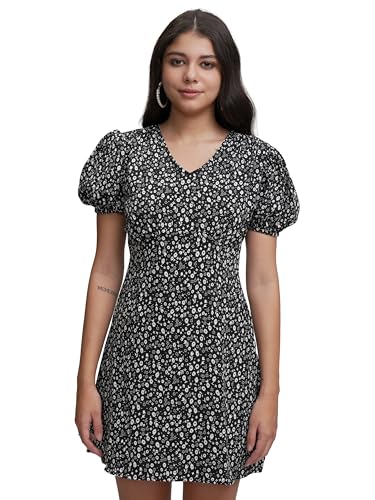 Image of Tokyo Talkies Women's Dresses for Women | Floral Print | Short Smocked Dress | Puff Sleeves | Elegant & Trendy