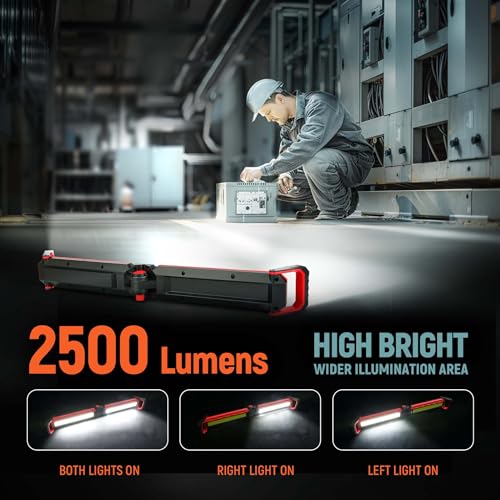 Yls Work Light, 2500LM Magnetic Underhood Mechanic Light, 180° Foldable LED Work Light, 4000 Capacity Rechargeable Lights for Car Repairing, Inspection, Workshop, Emergency, Gifts for Men