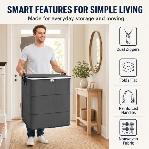 220L Spacious Moving Storage Bin with Reinforced Handles & Zipper, XXL Foldable Fabric Storage Bag for Bedding, Clothes, Quilts, Comforters, Closet Organization & Moving (XXL: 23.6x19.7x27.6 in,1) - Image 4