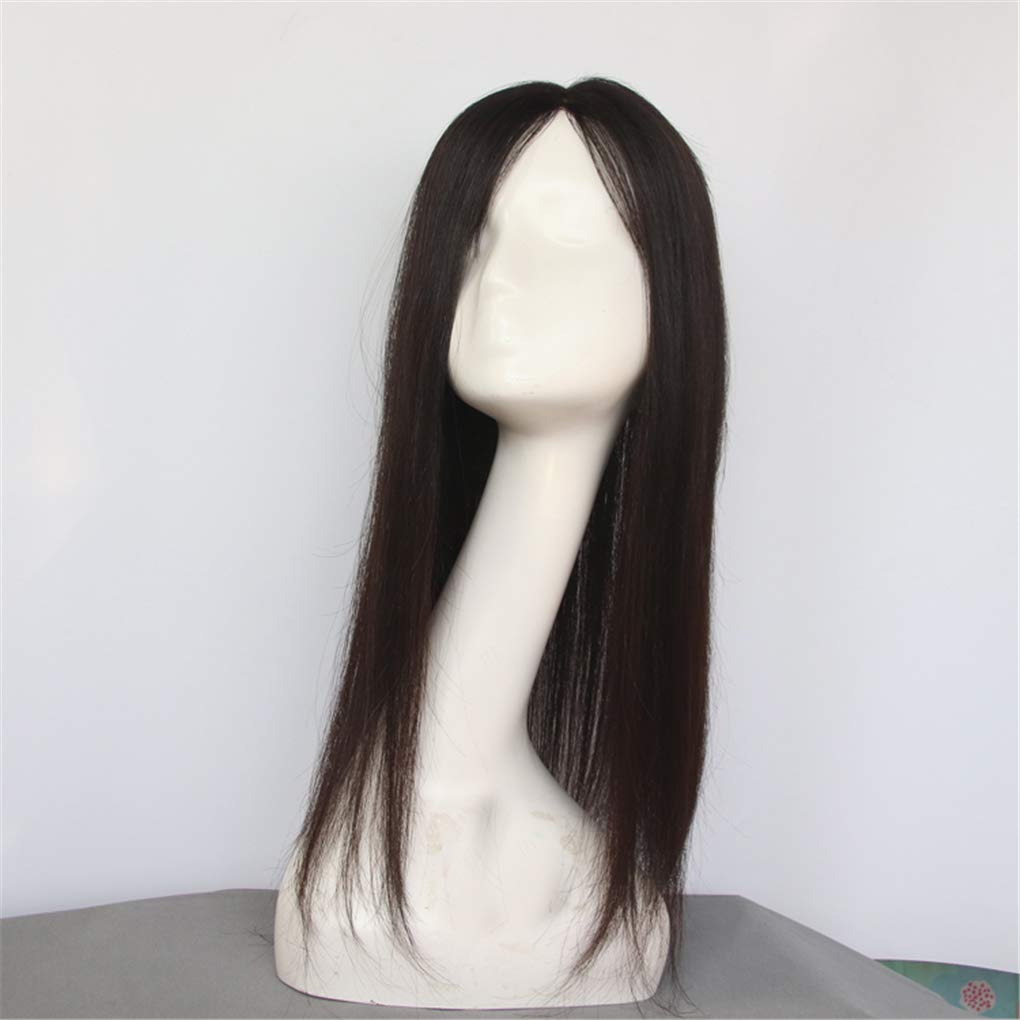 Womens Forehead Topper Wiglet Hairpieces for Thinning Hair, 5"x 5" Clip in Thick Human Hair Toppers for Women, Dark Brown 21.7"