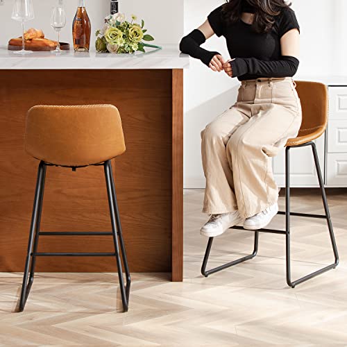 Heugah Counter Height Bar Stools Set Of 4, Counter Stools With Backs, Modern Bar Stools For Kitchen Island, Bar Stools 26 Inch Seat Height (Whiskey Brown, 4 Pcs 26'' Counter Height Barstools) #TOP4