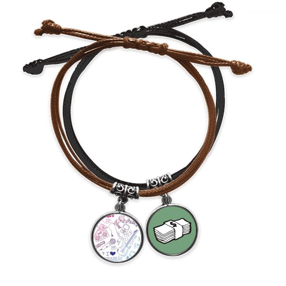 Cadena de cuero ajustable pulsera cuerda de mano con ilustración de música para melómanos 3