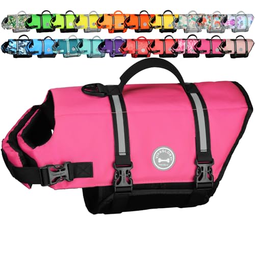 VIVAGLORY Rip Stop Dog Life Vest, Swimming Vest with Handle, Buoyancy for Doggy Puppy, Dog Life Jacket for Swimming & Boating, XS, Pink
