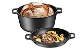 ME JO 6qt Cast Iron Dutch Oven with Multi-Functional Cast Iron Skillet Lid – Heavy-Duty Casserole Dish with Lid for Bread Making, Roasting to Frying | 4.8L Capacity | Pre-Seasoned, Hob and Oven Safe