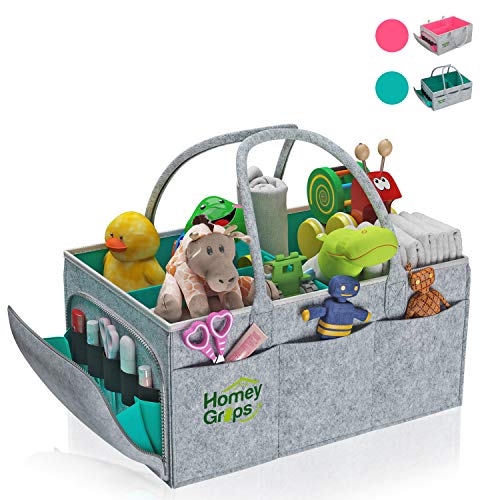Image of Homey Grips Baby Diaper Caddy Organizer – Newborn Portable Nursery Storage Basket Organizer for New Parents, Best Baby Shower, Essential Car Travel Baby Diaper Caddy (Turquoise)