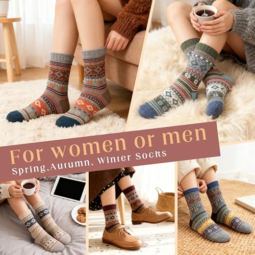 Image of LOCONHA Womens Wool Socks 5 Pairs Winter Warm Sock Thick Knit Cabin Cozy Crew Soft Socks Gifts for Women