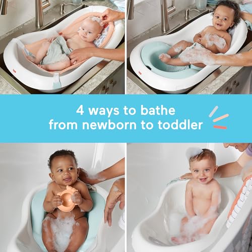 Image of Fisher-Price Baby to Toddler Bath 4-in-1 Sling 'N Seat Tub with Removable Infant Support and 2 Toys, Summer Blossoms