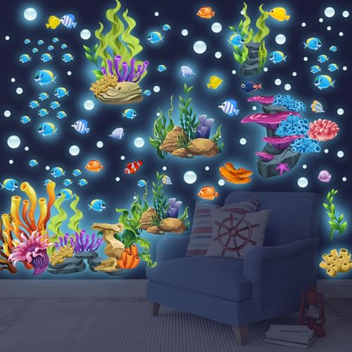 Calcomanías luminosas bajo el mar para pared de dormitorio infantil 7