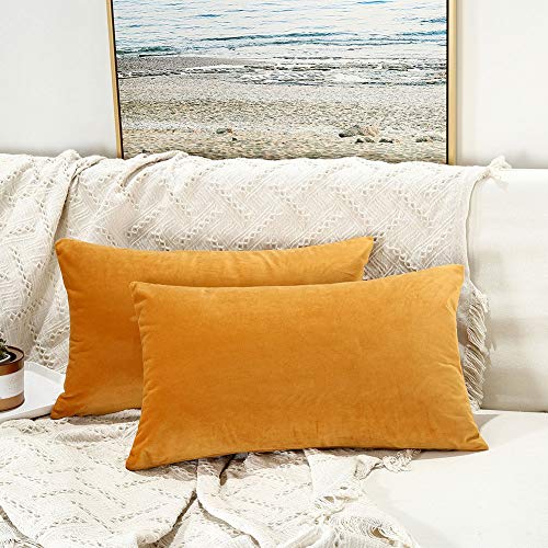 Image of JUSPURBET 16x24 Decorative Velvet Throw Pillow Covers Cases Set of 2,Gold | Modern Soft Cushion Covers with Hidden Zipper for Couch Sofa Bed Living Room Bedroom Home Decor