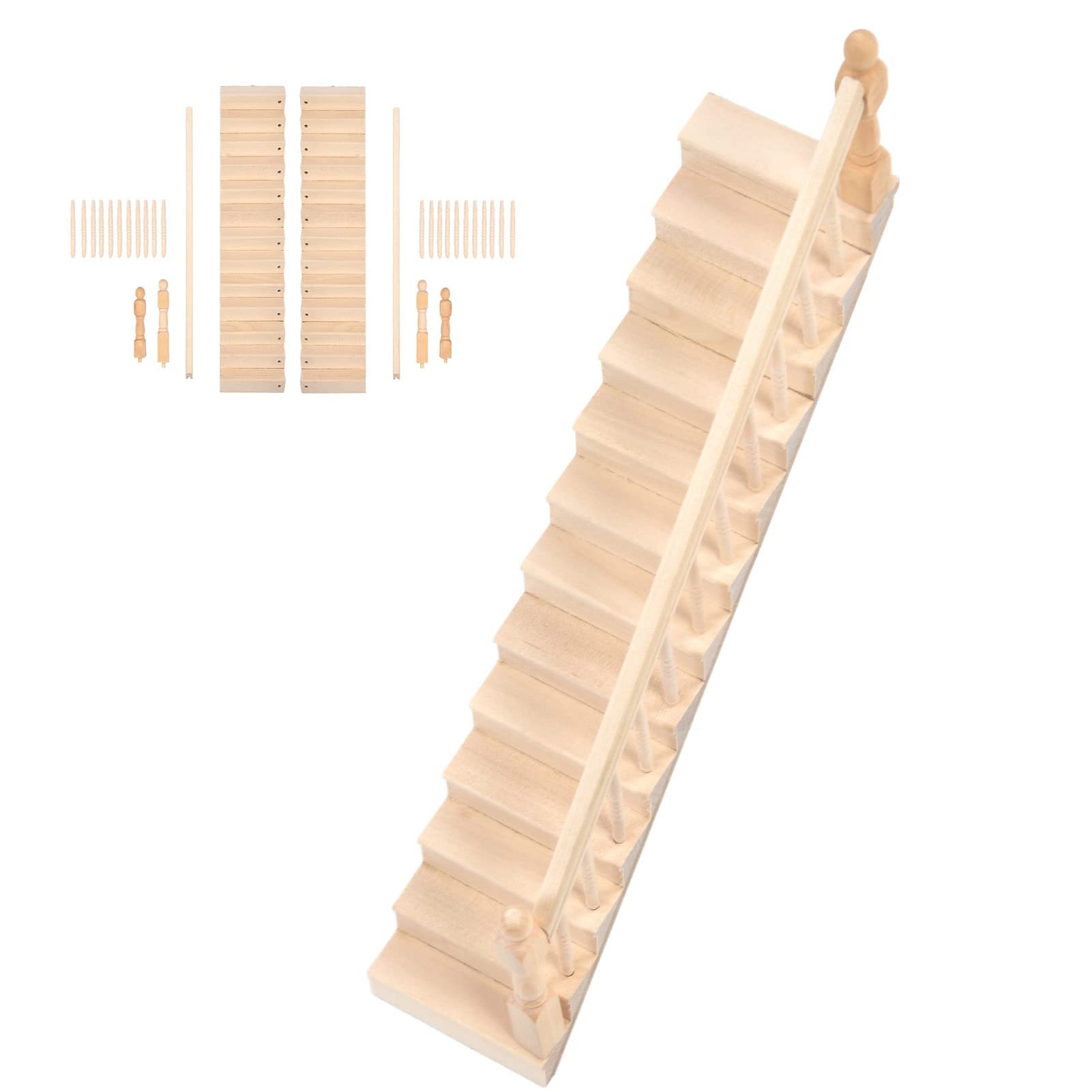 VIFERR Doll House Stairs,Dollhouse Staircase Model, Doll house Decoration,1/12 DIY Wooden Staircase Dollhouse Furniture for Dolls House Crafts(right handrail)