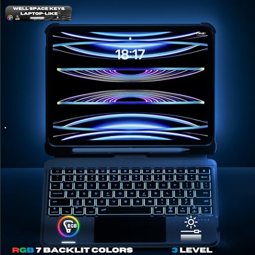 Image of iPad Pro 12.9 Case with Keyboard: Detachable Wireless iPad Pro 12.9 Keyboard 6th 5th 4th 3rd Gen, iPad 12.9 Case with Key Board & Pencil Holder | Multi-Touch Trackpad, Backlits, Front Back Protection