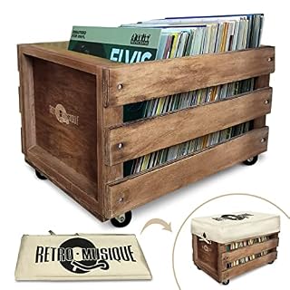 Retro Musique Caisse de rangement pour disques vinyle LP en bois sur roulettes Peut contenir jusqu’à 100 albums (dans… - Les Beatles, Paul McCartney, John Lennon, RIngo Starr, George Harrison