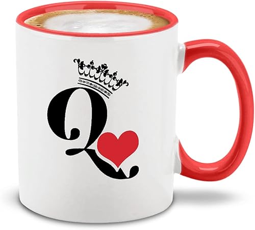 Miniatura 4 de shop4ever King & Queen of Hearts - Juego de 2 tazas de café de cerámica para parejas, taza de té de 11 onzas, regalo para él y ella (mango rojo)