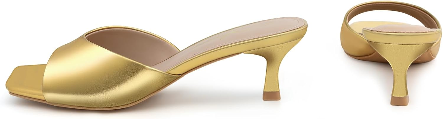 Athlefit Kitten Heels for Women Heeled Sandals Square Open Toe Low Heels Comfortable Slip On Slides - Image 5