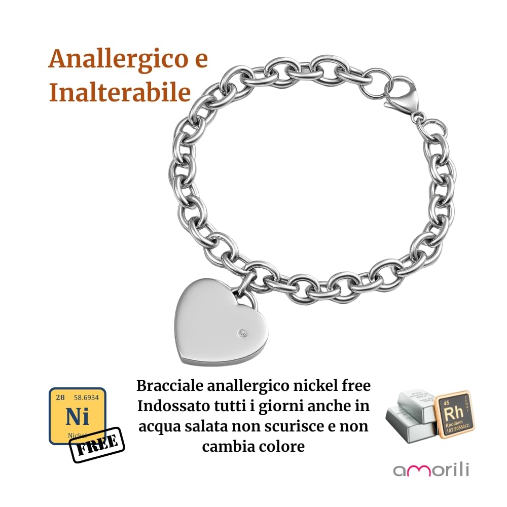 Bracciale Personalizzato Donna con Cuore in Acciaio Inox | Personalizzabile con Incisione | Gioiello Romantico ed Elegante | Idea Regalo per Lei bcc1688