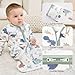 FIEMOL Baby Sleep Sack 0-6 Months, Long Sleeve Baby Wearable Blanket 0.5 Tog with Mittens, 2-Way Zipper Newborn Cotton Sleeping Sack for Boy and Girl Green Dinosaur 2 Pack (Small)