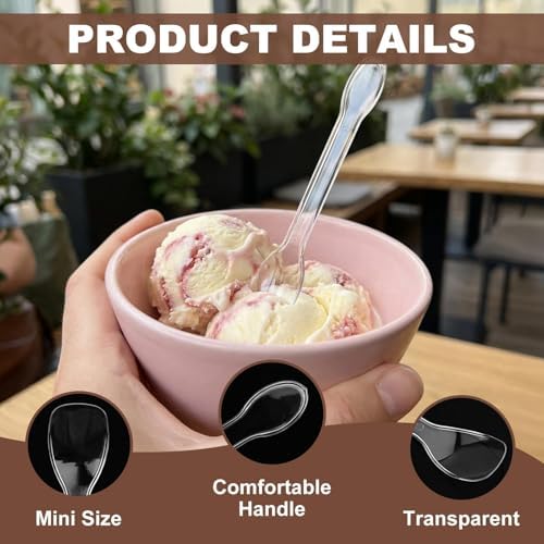 25PCS Mini Ice Cream Dessert Spoons - Clear Plastic Pudding Yogurt Spoons for Family Gathering, Wedding, Halloween, Party - Disposable Cutlery Spoon for Cake, Ice Cream Cups — 사진 5