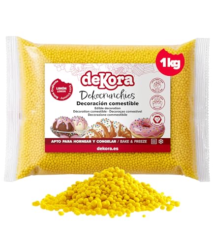 dekora – Dekocrunchies Limón 1 kg, Sprinkles de azúcar crujientes y con sabor dulce e intenso, Topping repostería, Perlas comestibles para decoración de tartas, galletas, cupcakes y helados