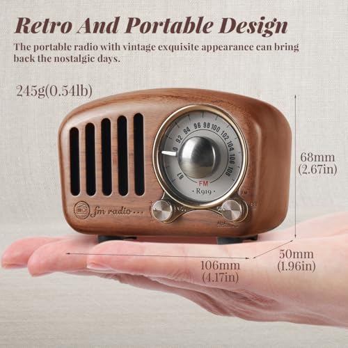 Image of PRUNUS J-919 Retro Bluetooth Speaker Radio with Bass Enhancement Sound Loud Volume BT5.0(Cherry Wood)