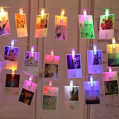 cuzile 20 LED Photo Clips String Lights Christmas Lights Starry Light Wall Decoration Light for Hanging Photos Paintings Pictures Card and Memos Battery Powered Mixcolor(Red Green Blue Yellow)