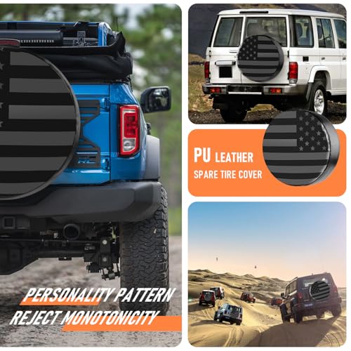 Image of National Flag Spare Tire Cover, Universal Fit for Jeep, Trailer, RV, SUV, Truck,Tough Tire Wheel Soft Cover, Camper Wheel, Weatherproof Tire Protectors (BlackGrey, 16 inch for Tire Φ 30 inch-31 inch)