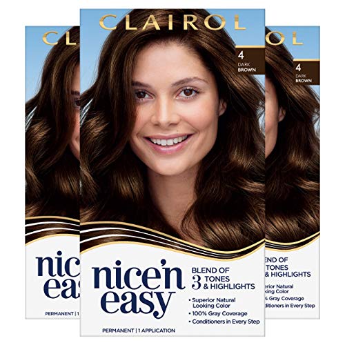 Clairol Nice'n Easy Permanent Hair Color, 4 Dark Brown, Pack of 3