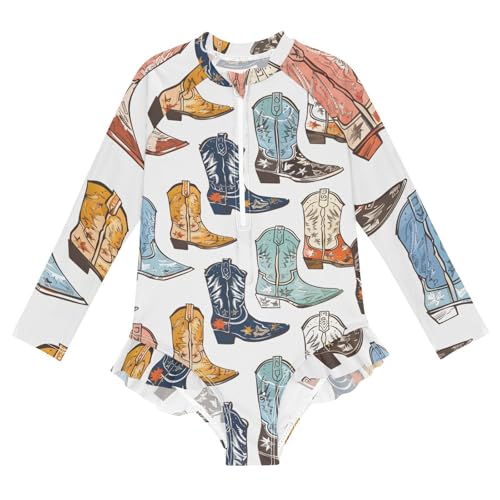 Girls One Piece Swimsuits Long Sleeve Swimsuit Zipper Bathing Suits Cowboy Boots