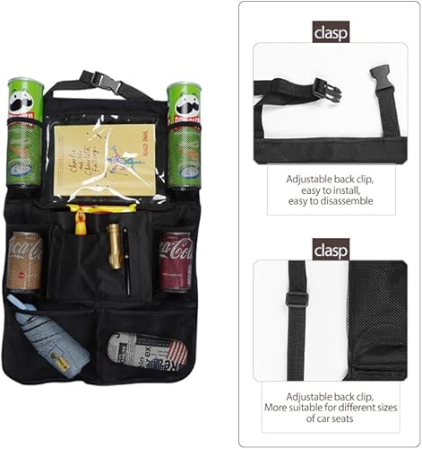 Miniatura 7 de Organizador de asiento trasero de automóvil con soporte transparente para tableta, tela Oxford 600D, 9 compartimentos de almacenamiento, soporte