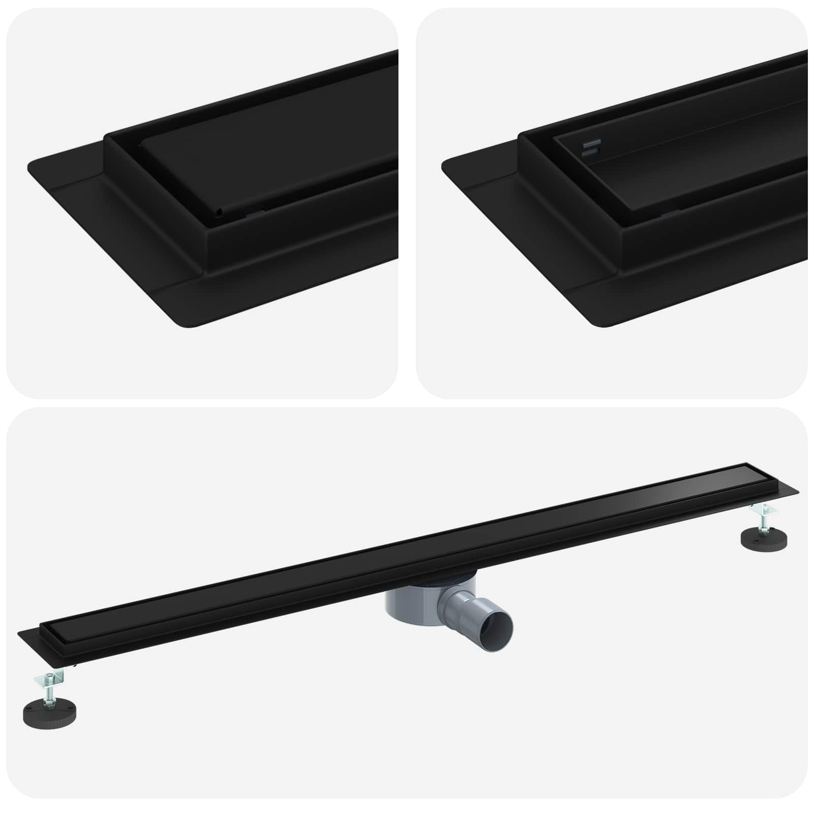vidaXL Scarico Doccia 2-in-1 con sifone a 360° Nero 100 cm, Ristrutturazione Bagno, componente Doccia Moderno, Installazione Scarico Rettangolare per drenaggio e impianto Idraulico