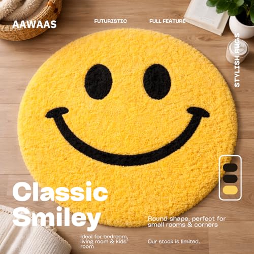 Image of Ultra Soft Plush Shaggy Polyester Round Area Rug for Kids Playroom Nursery Bedroom and Safe Indoor Play Spaces - (Crazy Yellow, Round, 3x3 feet)