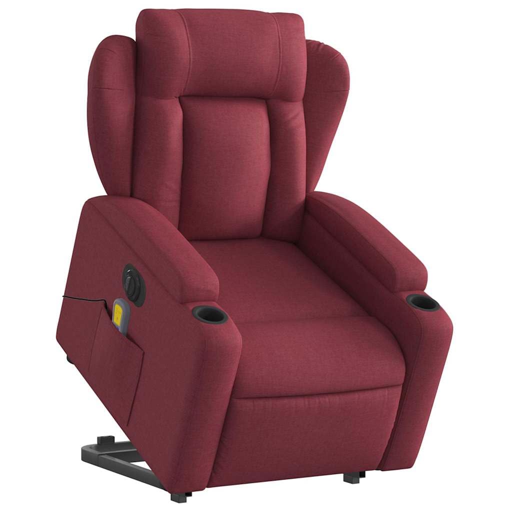 Sillón elevador eléctrico reclinable con función de elevación y 6 puntos de vibración, tejido rojo vino, cómodo con portavasos y bolsillo, estructura
