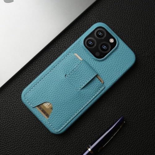 Fente pour porte-carte antichoc sur étui iPhone 15 Pro en cuir bleu anti-chute