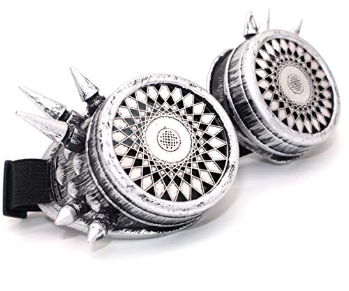 MFAZ Morefaz Ltd Cyber De Soleil Des Lunettes de Soudage Welding Goggles Led Steampunk Antique Cosplay Sunglasses Round Glasses Party Fancy Dress (Design 1 Silver)