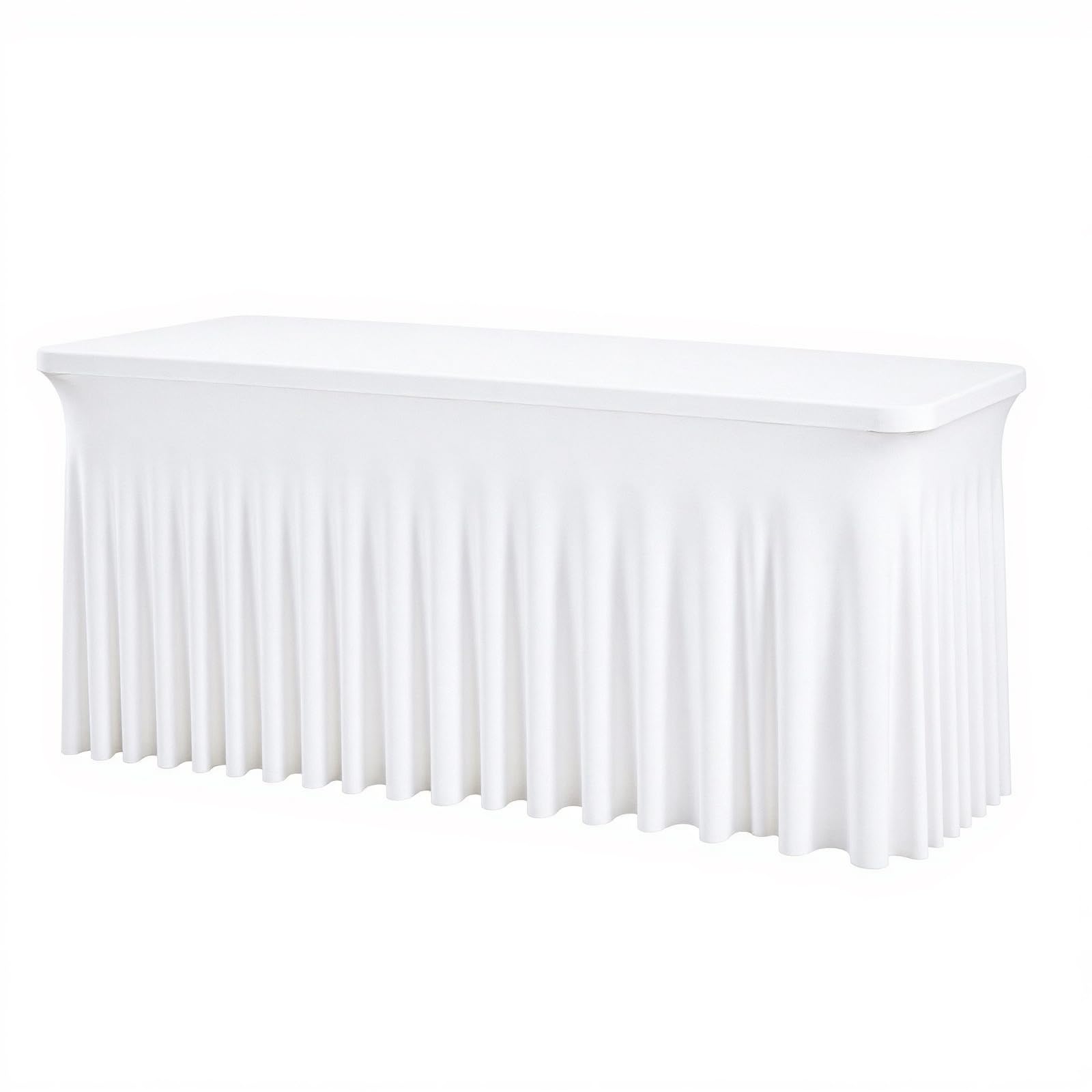 6FT White Rectangle Tablecloth with Elastic Table Skirt – Wrinkle-Free Spandex Stretch Fitted Table Cover for Wedding Birthday Party Banquet Buffet Restaurant Event