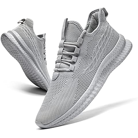FUJEAK Herren Walkingschuhe Turnschuhe Fitnessstudio Sportschuhe Sneaker Running Tennis Schuhe Freizeit Straßenlaufschuhe Fashion Leichtgewichts Atmungsaktiv Schlüpfen Schuhe Hellgrau 43 Cover