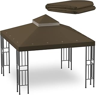 Sumfaller 10x10 FT Gazebo Replacement Canopy Top Cover Double Tiered Canopy Top Cover for Outdoor BBQ Roof Cover Grill Shelter (Dark Brown)