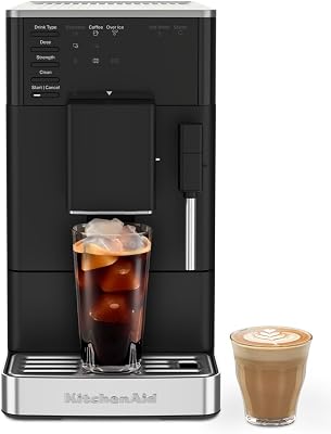KitchenAid 5KES8452 Fully Automatic Espresso Machine with Iced Coffee KF2, Bean to Cup Coffee Maker with Built-in Grinder, 7 Recipe Options, Steam Wand, Matte Black