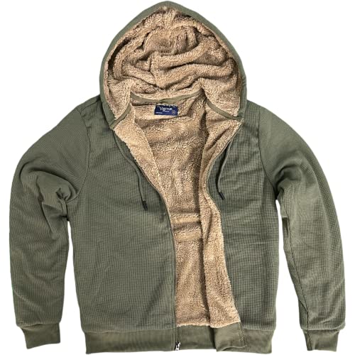 Image of Visitor Men's Heavyweight Sherpa Lined Thermal Hoodie Jacket, Olive, L