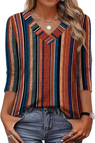 Image of XIEERDUO 3 /4 Length Sleeve Womens Tops V Neck T Shirts Summer Clothes Basic Blouses Dressy Casual 2026 Spring Outfits