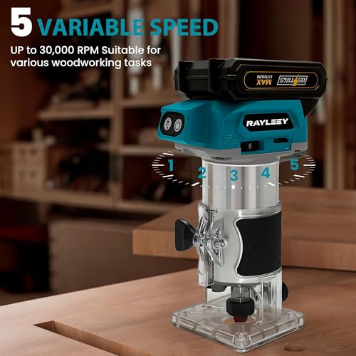 Cordless Router Compatible with Makita 18V Battery, 800W Brushless Wood Trimmer with 5-Speed, Straight Guide, Guide Wheel, 15 1/4-Inch Bits and Spanner, Palm Router for Woodworking (Tool Only) 2 Cordless Router Compatible with Makita 18V Battery, 800W Brushless Wood Trimmer with 5-Speed, Straight Guide, Guide Wheel, 15 1/4-Inch Bits and Spanner, Palm Router for Woodworking (Tool Only) - Image 2