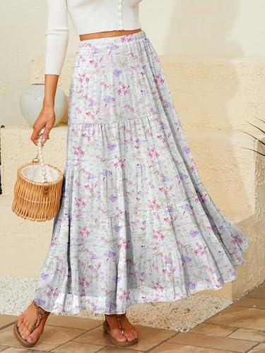 Image of NASHALYLY Women's Chiffon Elastic High Waist Pleated A-Line Flared Maxi Skirts