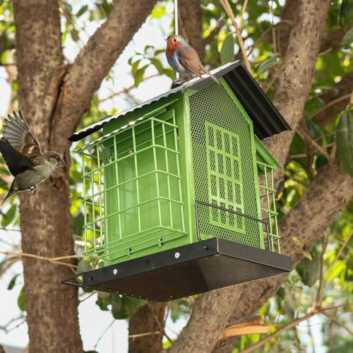 Mangeoire oiseaux extérieur design métal double toit durable - 6