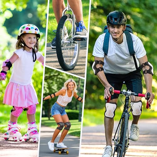 Kids/Adult/Youth Knee and Elbow Pads with Wrist Guards 3 in 1 Protective Gear Set for Skateboarding Cycling BMX Bike Scooter Skating Rollerblading Riding (Black, Medium (8-14 Years)) - Thumbnail 5