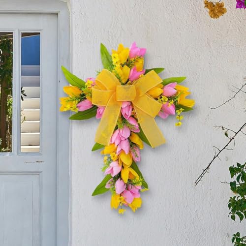 Couronne de Pâques en forme de croix : décoration printanière durable - 7