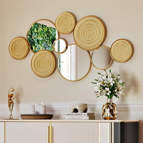 Uniclinens Modern Gold Round Mirror Decor - Large Mirror for